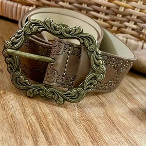 Brown Leather Belt with Ornate Buckle